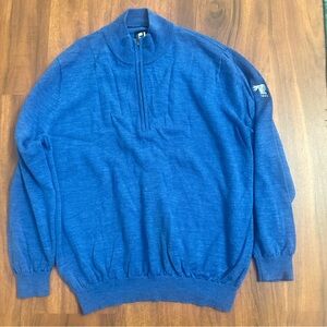 FootJoy men's 100% wool 1/4 zip unlined golf sweater in blue heathered.